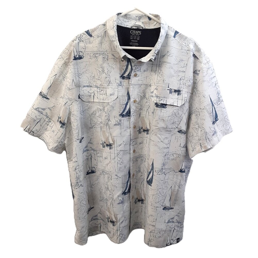 Chaps Men's Button-Down Size 2XB/2TF Vintage 70's Sail Boats Pocket Nautical